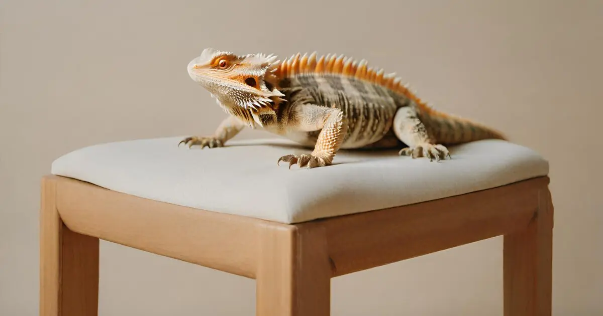 Bearded dragon sitting on a stool