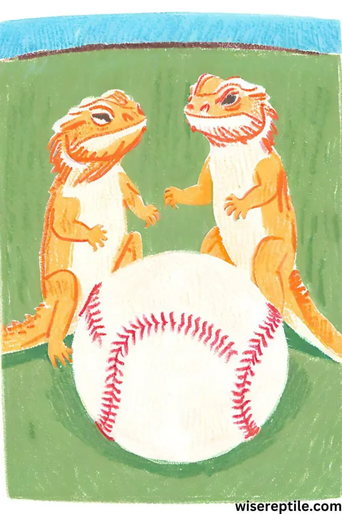 Bearded Dragon playing with baseball