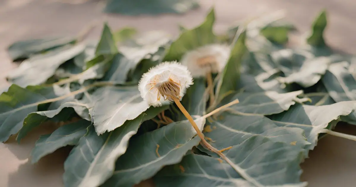 Dandelion puffs and dandelion leaves and greens