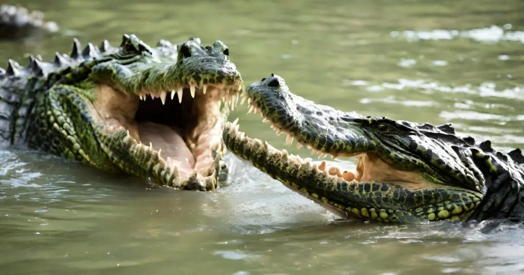 A pair of crocodile with open mouth