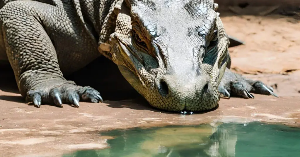 Komodo dragon drinking water