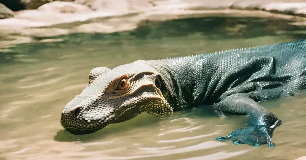 Komodo dragon swimming in fresh water