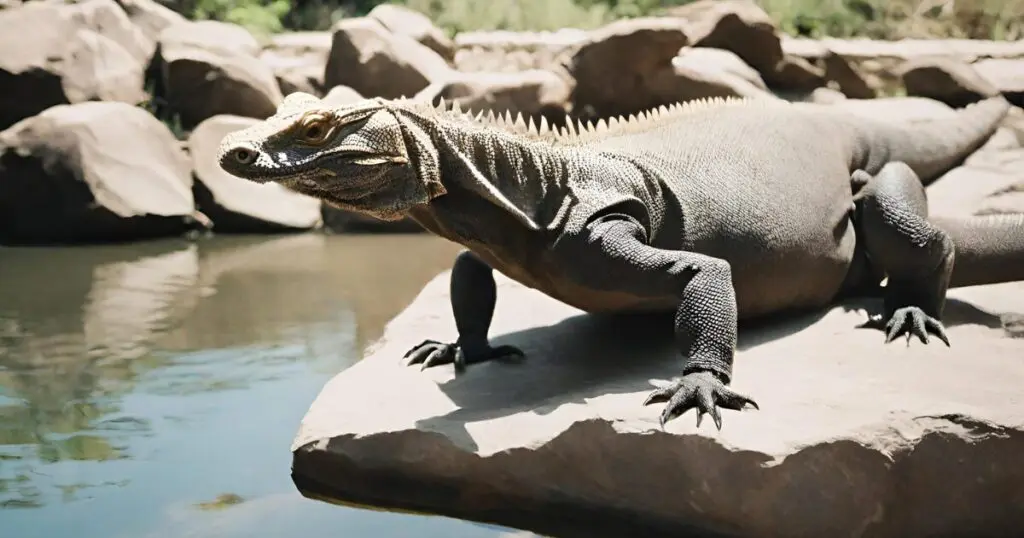 Komodo dragons waterside