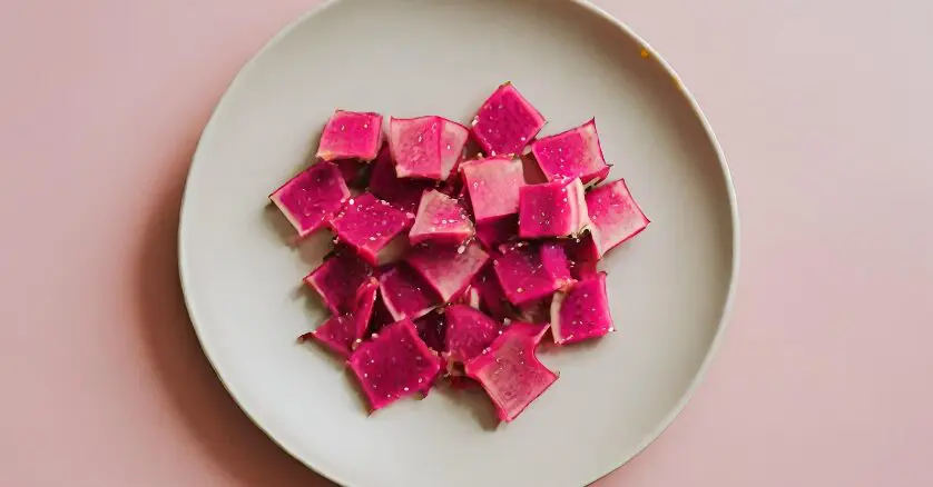 Chopped dragon fruits on a plate