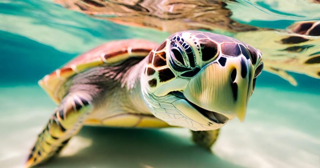 Sea turtle sleeping underwater in the ocean?